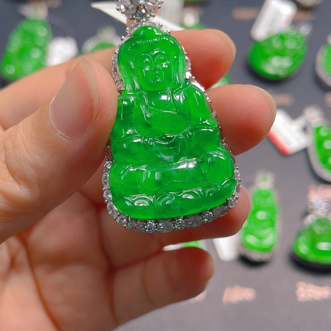 吊坠(不含链)银S925镶嵌翡翠