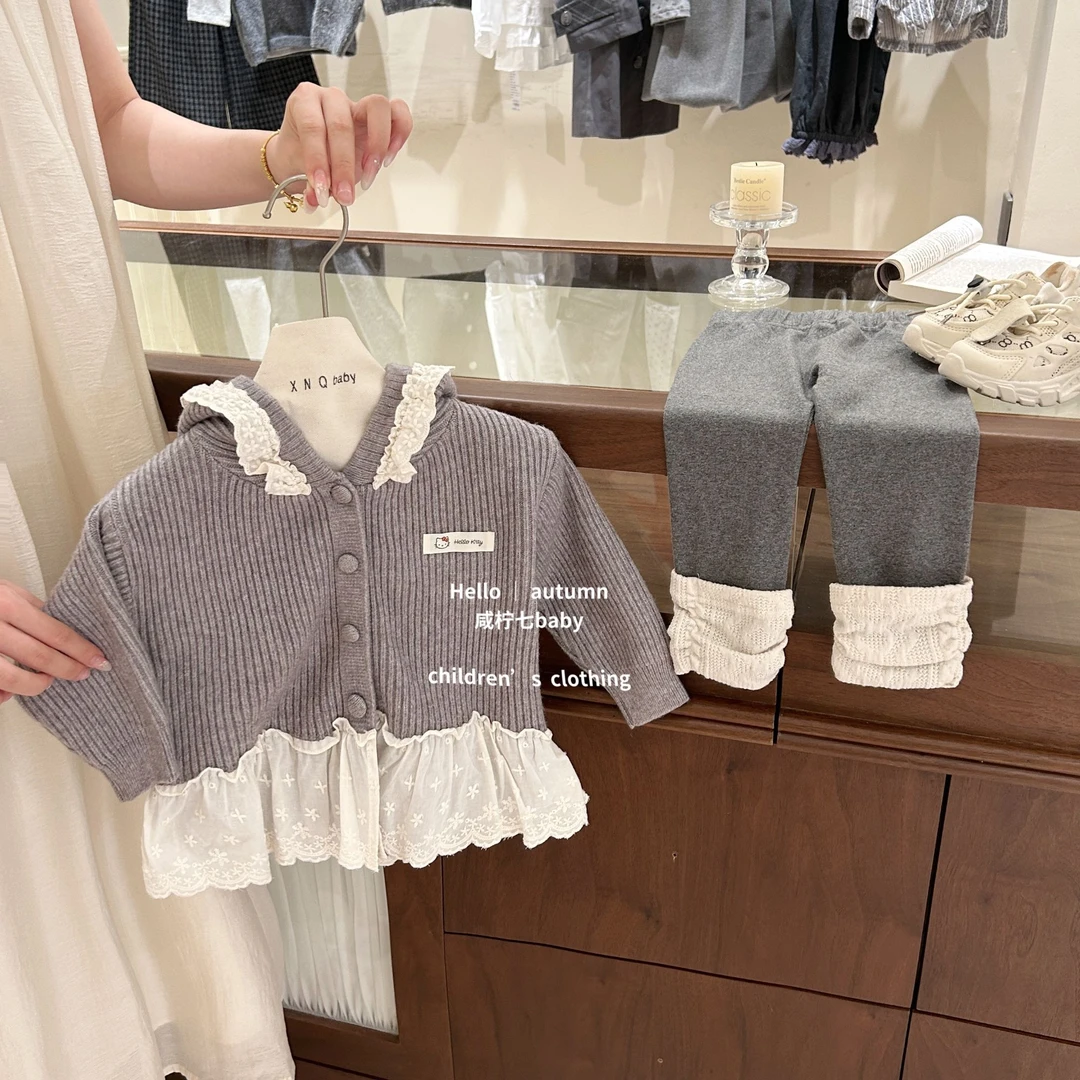 【咸柠七】女童毛衣女宝宝秋装儿童衣服女孩上衣连帽针织衫童装秋季