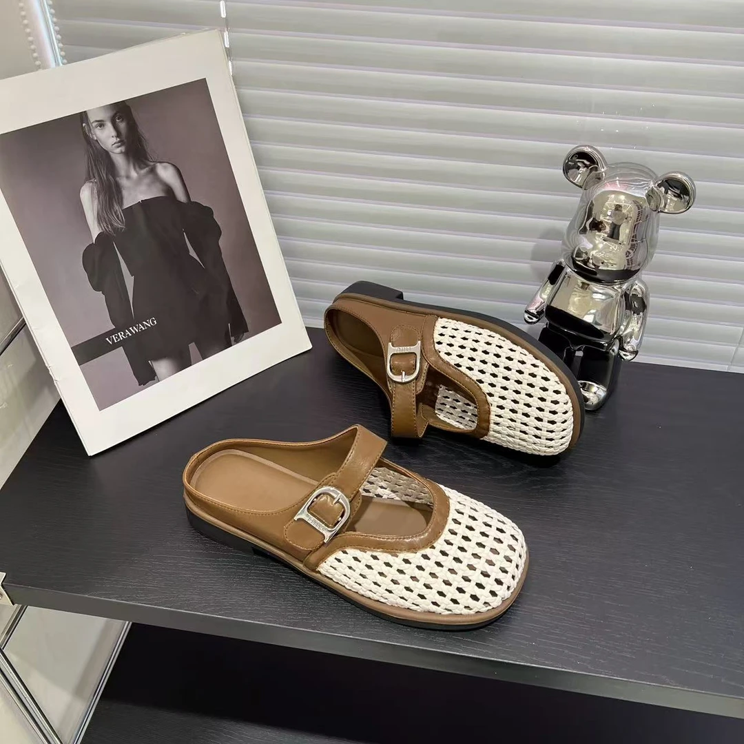 138-70外穿女夏新款仙女风包头高级感编织透气配裙子洋气半拖鞋