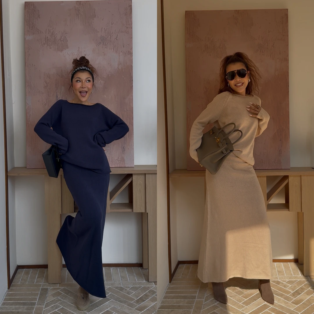 （小溪家）松弛感早秋针织毛衣半身裙老钱风慵懒宽松显瘦上衣裙子