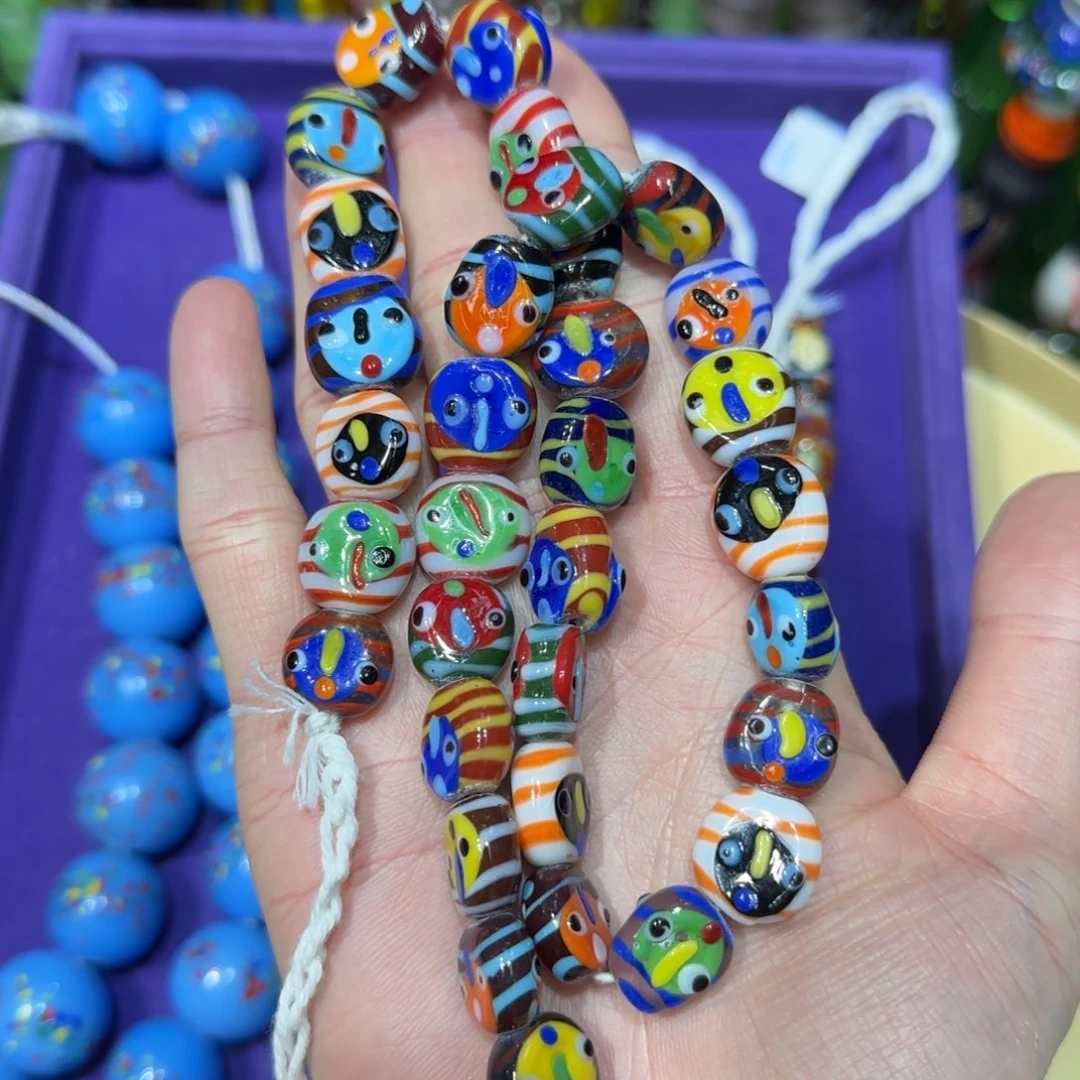 琉璃非金属彩绘小鸟牌琉璃珠14mm