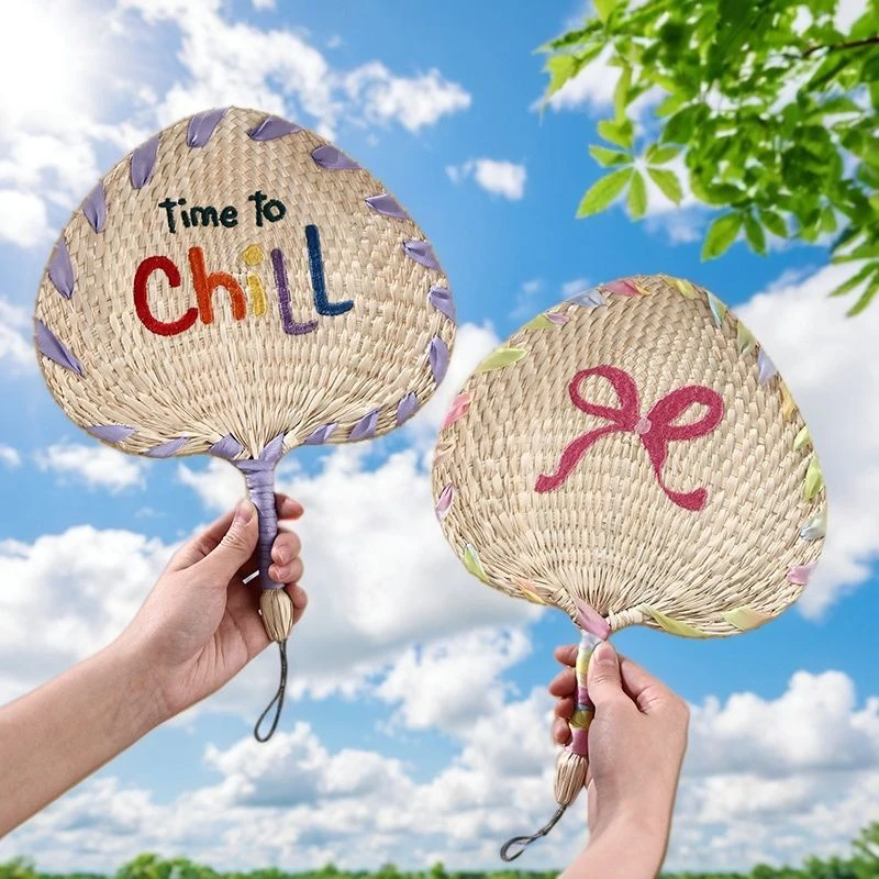 创意可爱迷你手工编织挂绳蒲扇辣妹夏天随身便携草编多巴胺小扇子