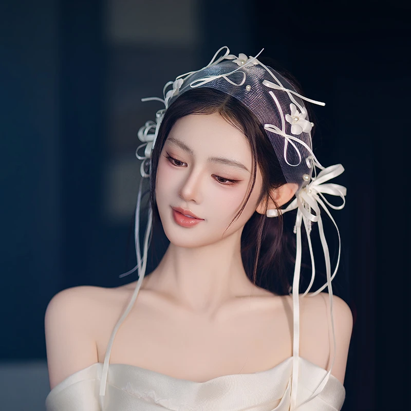 合金布艺婚庆饰品 新娘法式仙美蝴蝶结丝带甜美森系头饰品MC3191