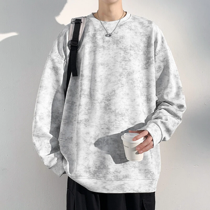 引创2025秋冬新款港风扎染休闲圆领卫衣男感痞帅宽松大码圆领上衣