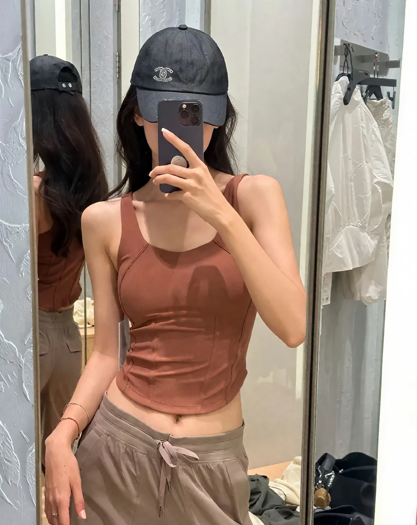 健身罗纹一体式带胸垫显瘦收腹运动瑜伽背心1055