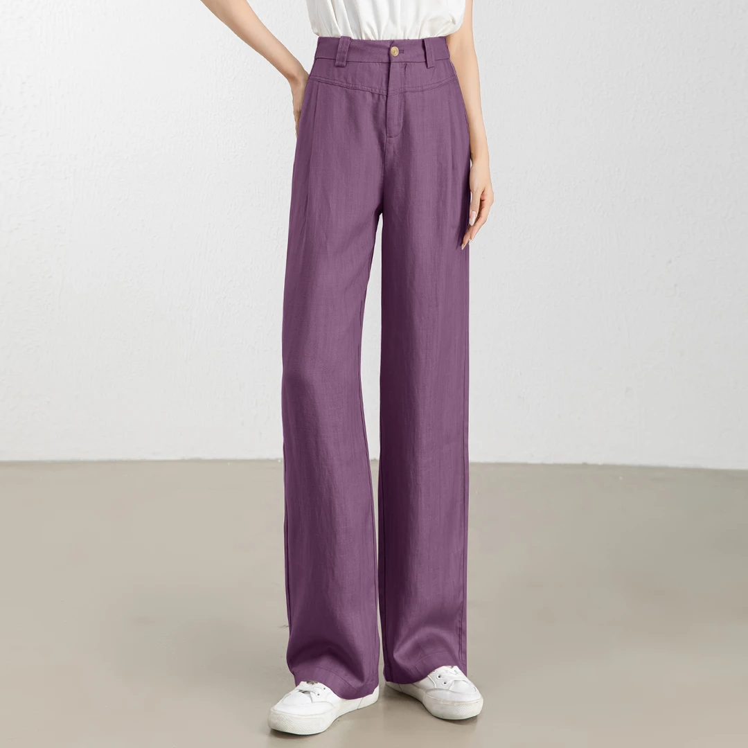 【夏季新款】亚麻香蕉裤宽松直筒裤女高腰薄荷绿裤子女款12231