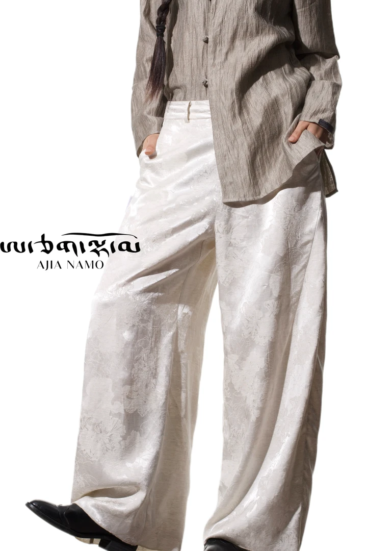 AJ-NAMO原创设计款象牙白休闲直筒裤651