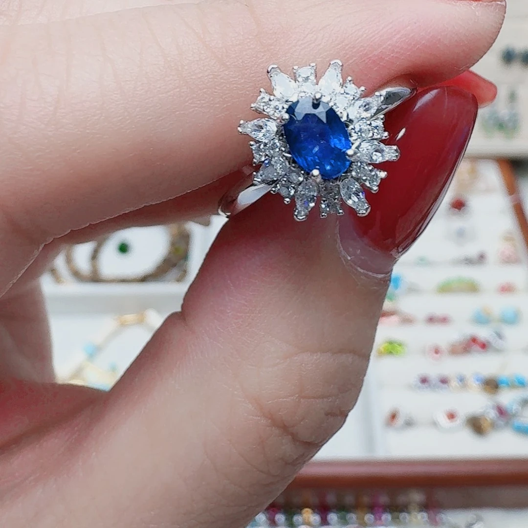 蓝宝石戒指银S925镶嵌戒指299