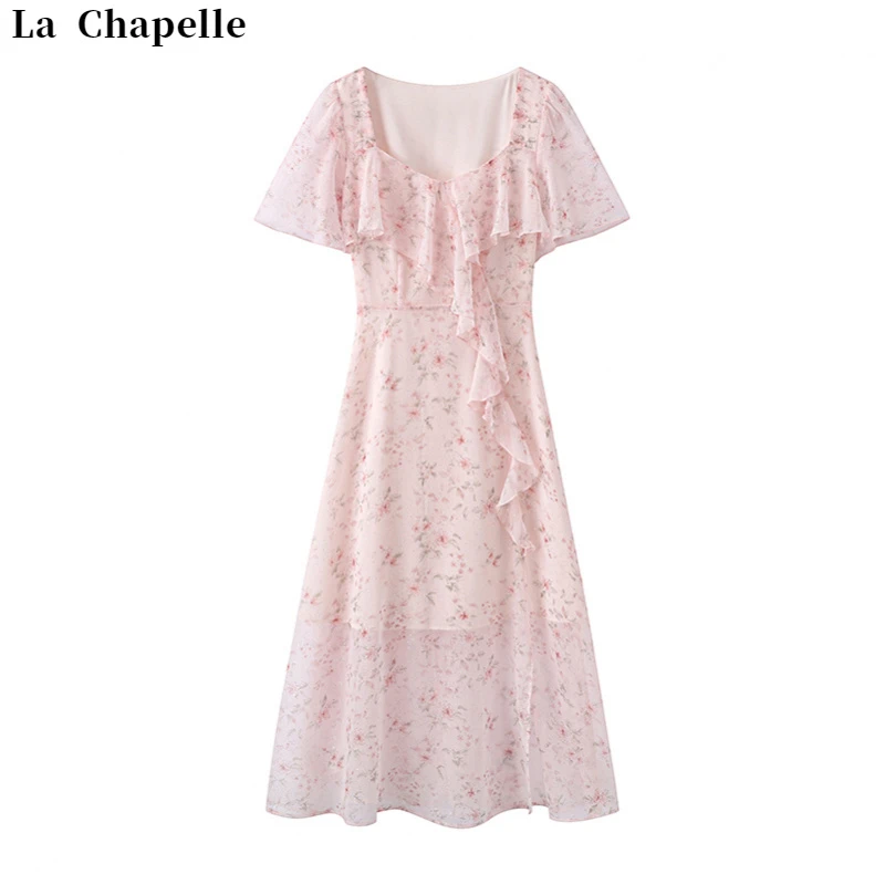 La Chapelle/拉夏贝尔6011夏新款高贵裙子穿搭雪纺碎花连衣裙女