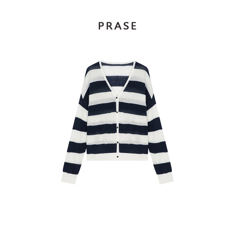 PRASE·噜【空格时光】微胖轻奢设计款春拼接毛针织衫PR502S36