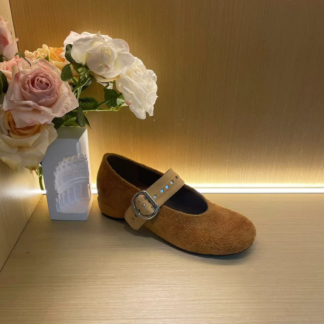 1023【花序】2025春新款气质女士小圆头低跟浅口纯手工单鞋A【2cm】