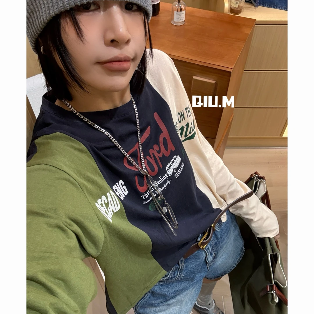 【QM】.三色衣.米蓝绿.个性青春活力.宽松.轻薄款.减龄休闲时尚穿搭