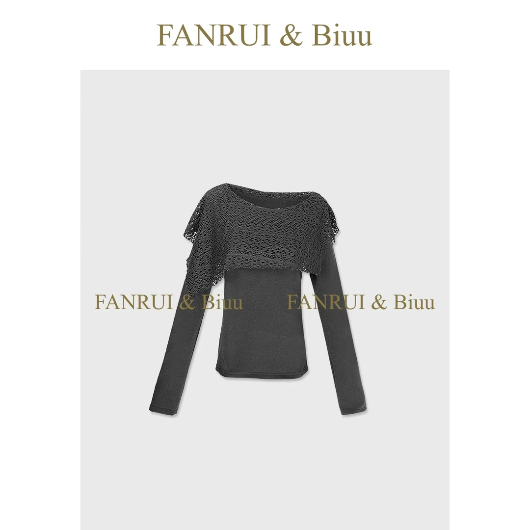 FANRUI/泛芮「绮罗雅韵」蕾丝拼接简约百搭时髦洋气打底上衣B19392