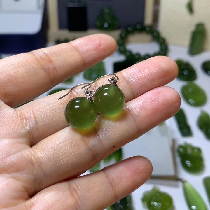 岫玉银S925镶嵌耳环g*y耳环