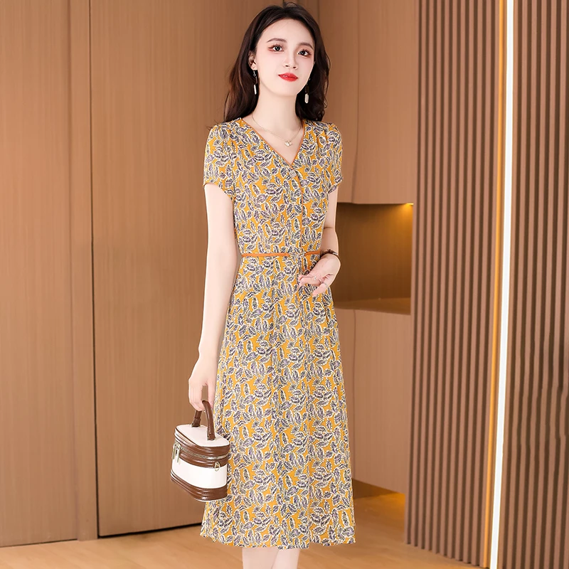 碎花雪纺连衣裙女夏2025新款气质高端奢华精致贵夫人品牌垂感裙子