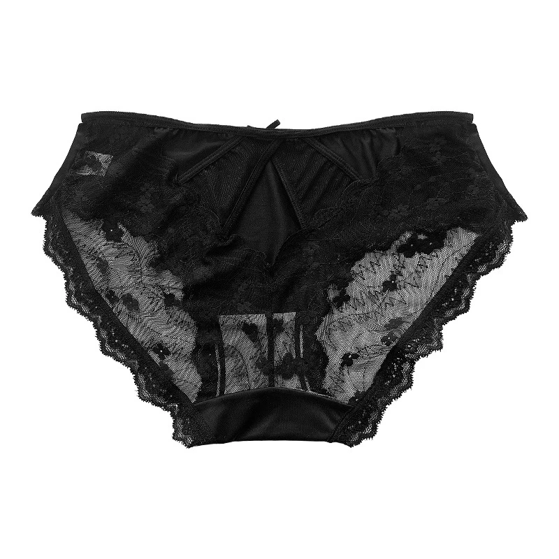 桑蚕丝性感薄款缎面镂空蕾丝网纱透气少女风三角裤内裤女舒适