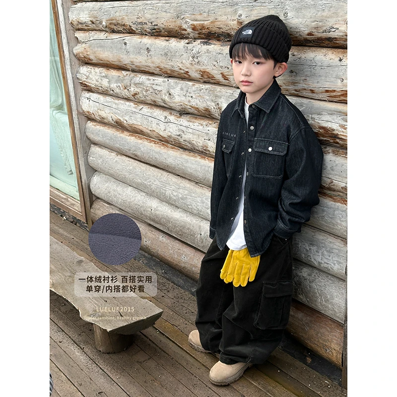 【现货】 略略童装秋冬儿童长袖加绒牛仔衬衫 254CY5710