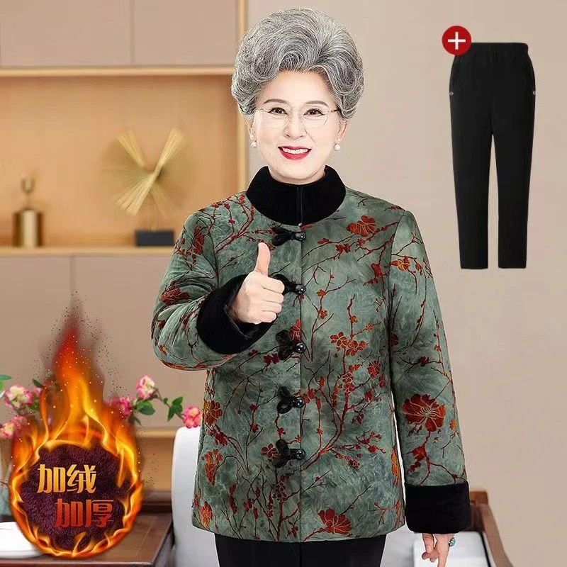 冬装老年人加厚奶奶棉袄棉服妈妈外套老太太唐装棉衣保暖加绒外穿