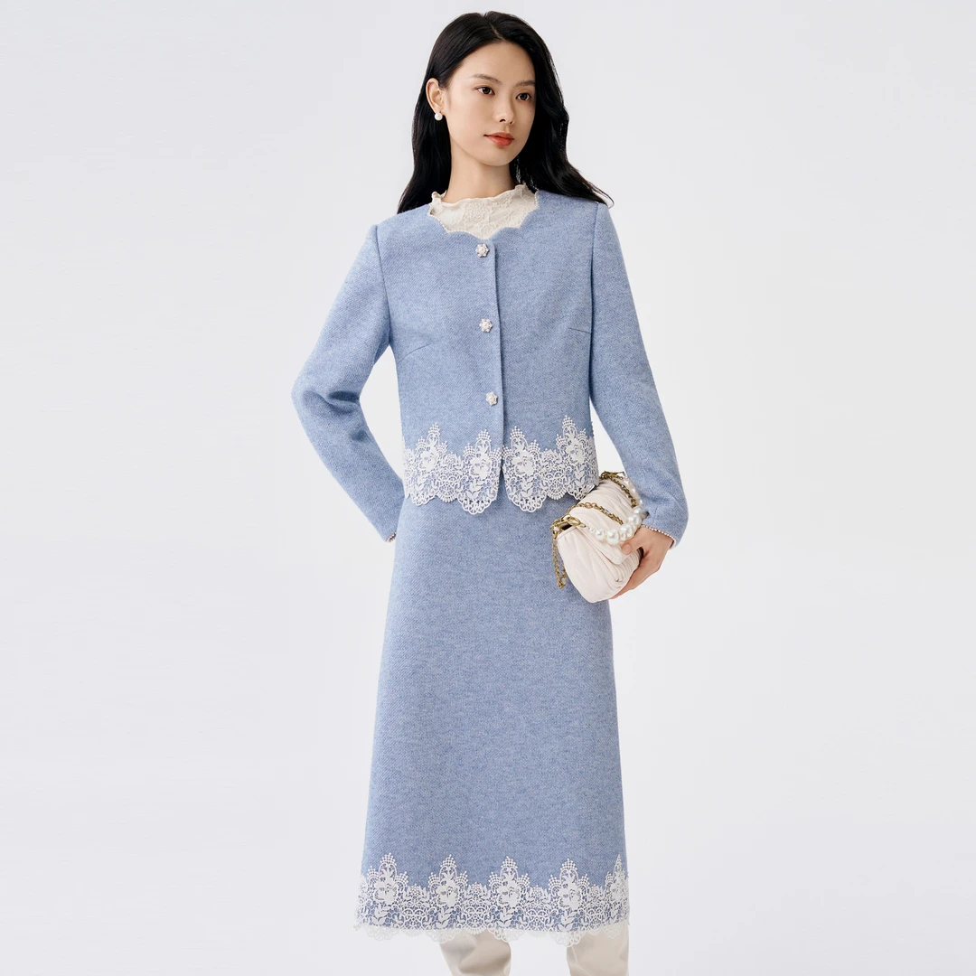 BuouBuou两件套2025秋冬新品小香风钉珠蕾丝花边套装裙女DLGV002