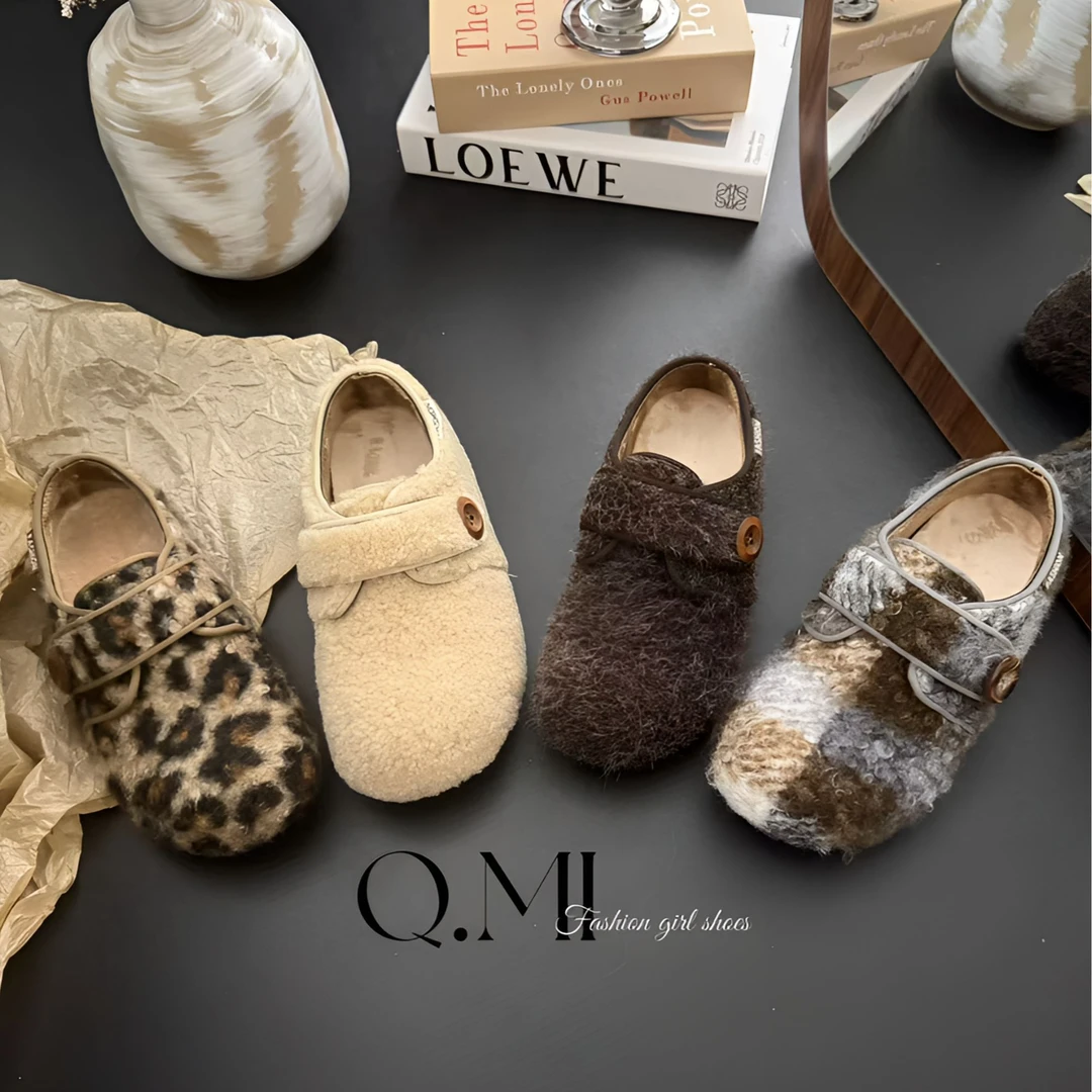 Q.MI秋冬毛毛厚底加绒单鞋复古魔术贴鞋子勃肯鞋女款鞋子女款秋冬