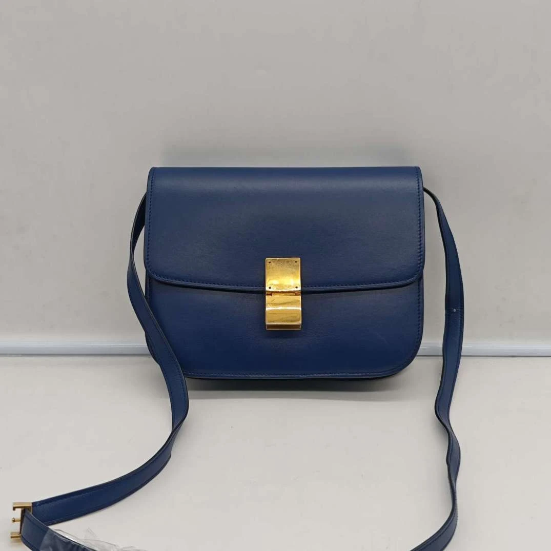 95新 Celine/思琳 884 3620 赛琳 box 深蓝色单肩包二奢包包