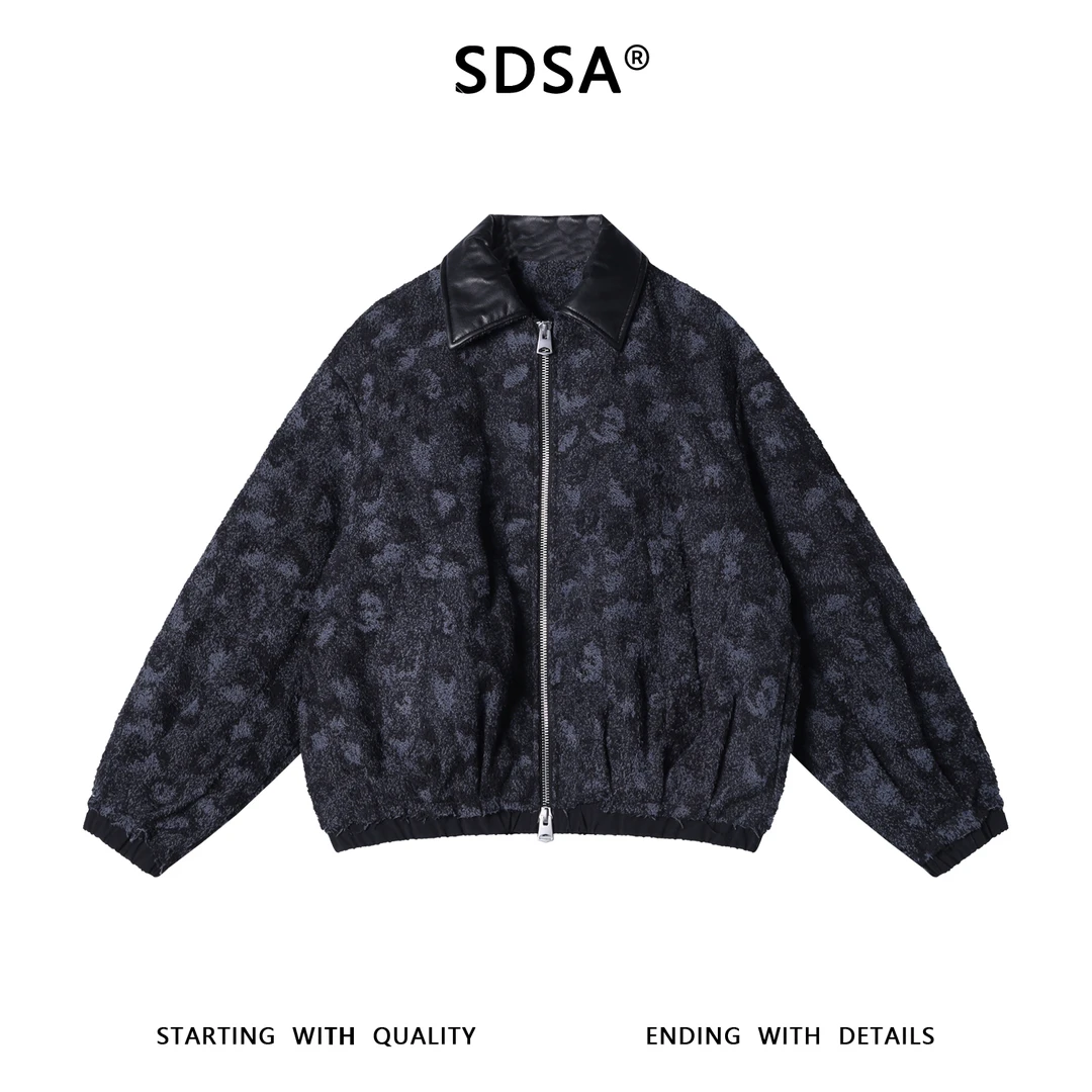 SDSA秋冬新款痞帅男装老钱风翻领羽绒服织毛圈拼色设计百搭外套