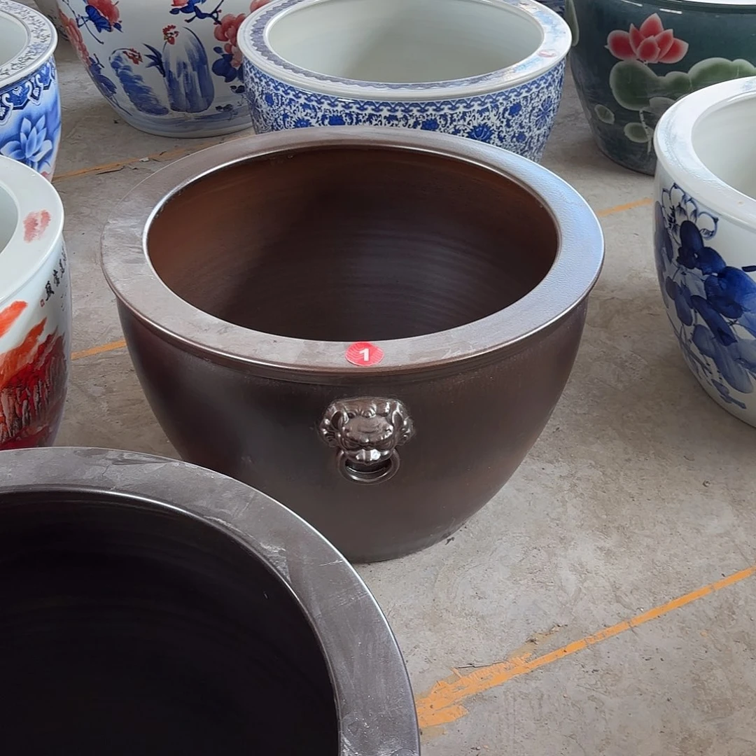 缸正品77陶瓷缸古铜狮子头高50