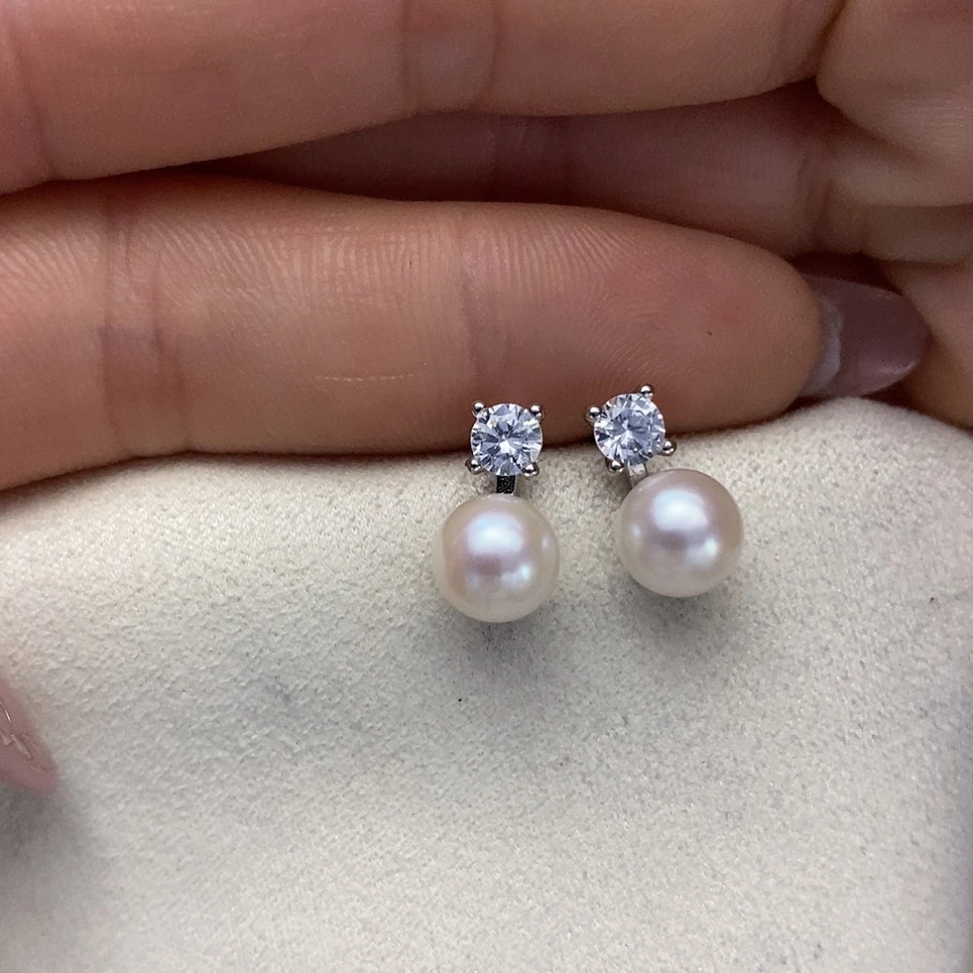 【闪购商品】淡水珍珠耳饰银S925镶嵌7-8mm