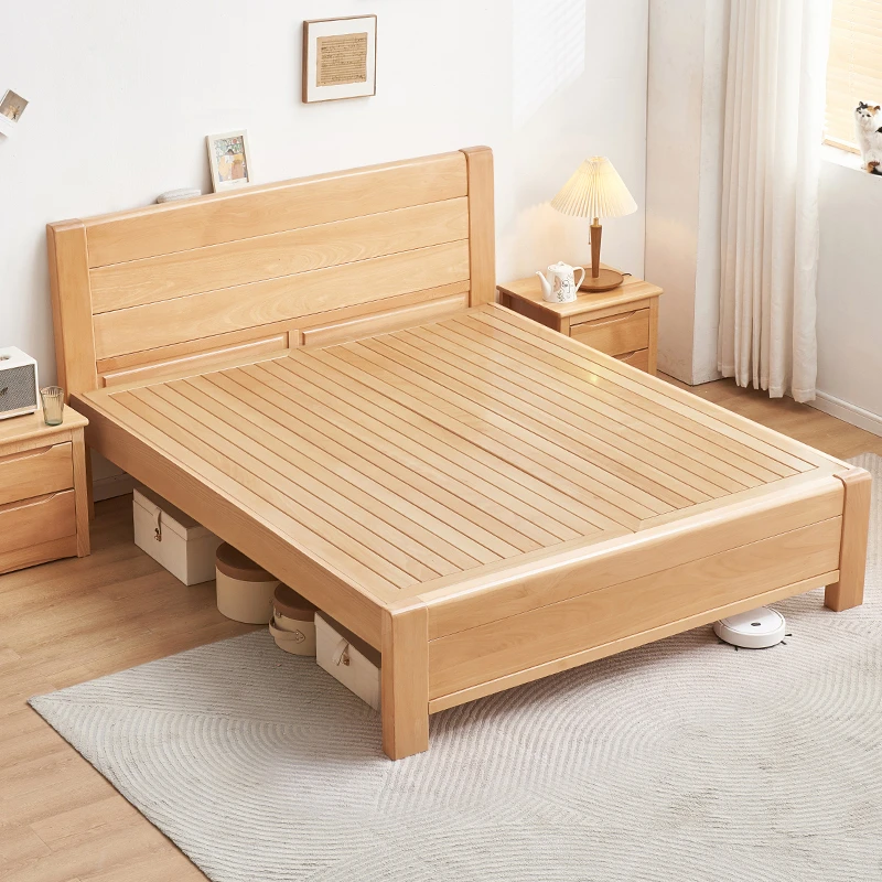 5榉木实木床北欧简约家用储物双人床卧室原木纯实木床1.5米1.8米