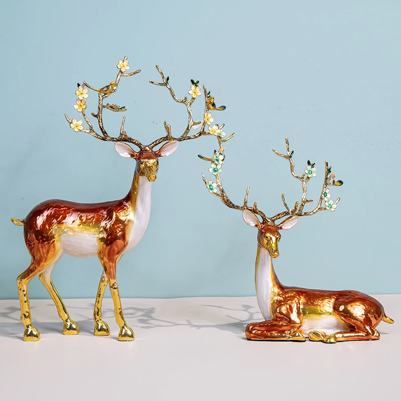 k928 现代化轻奢珐琅彩工艺小鹿居家装饰摆件客厅玄关