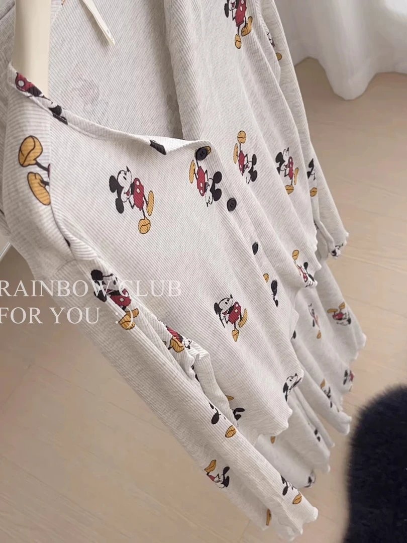 米奇睡衣女春秋季代尔棉薄款甜美简约休闲卡通家居服套装可外穿女