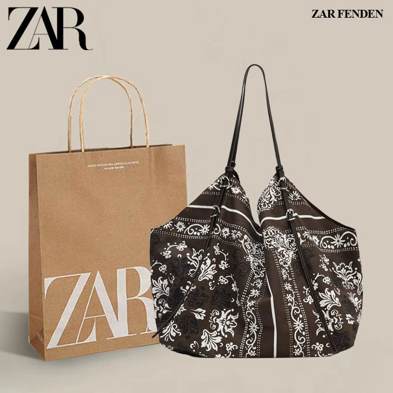 ZAR FENDEN印花单肩购物袋托特包2025春夏新款休闲慵懒通勤手提包