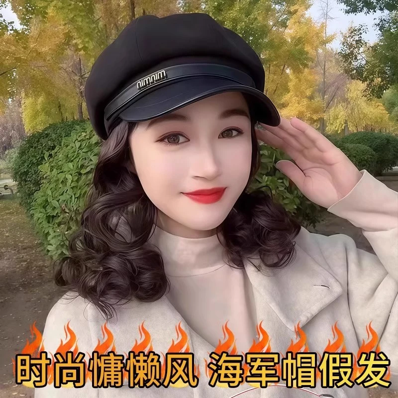 假发帽子一体女秋冬2025新款时尚梨花卷八角帽妈妈全头套假发帽子