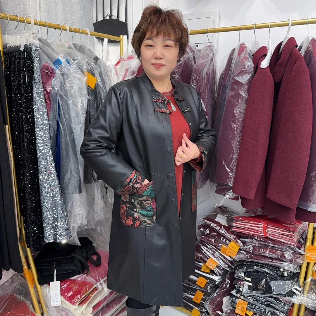 冬季新款时尚国风中长款皮衣外套818