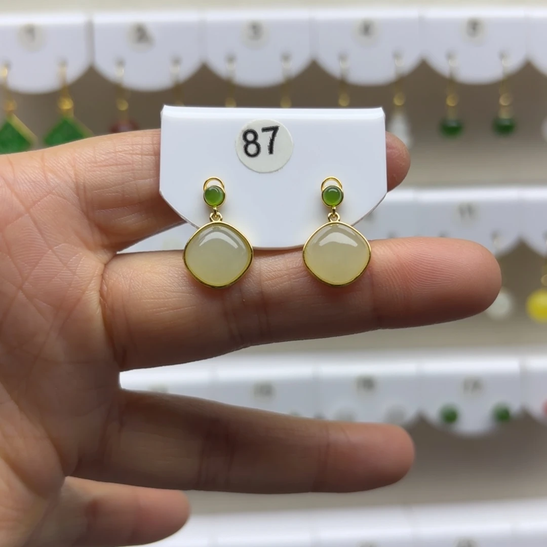 和田玉银S925镶嵌耳饰