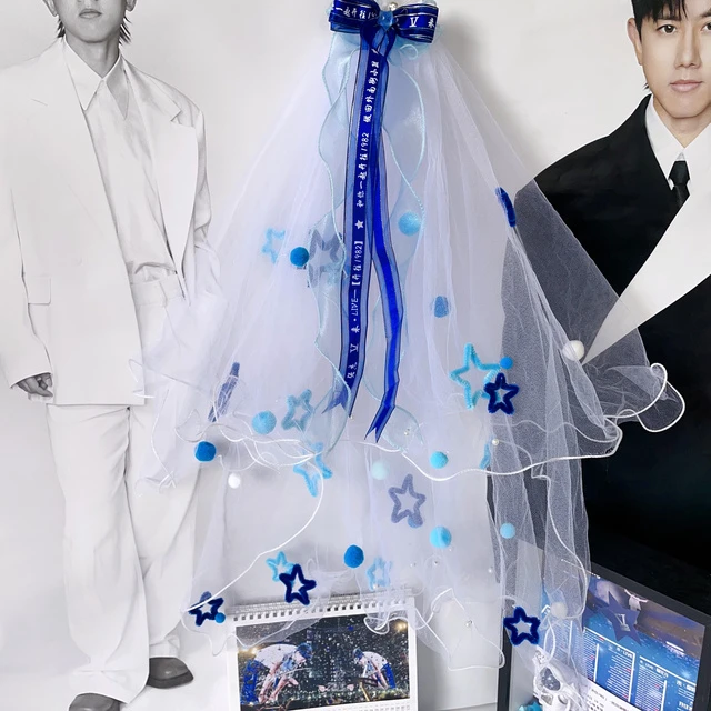 张杰演唱会头纱求婚星星领证女新娘蝴蝶结婚拍照道具求婚小头纱