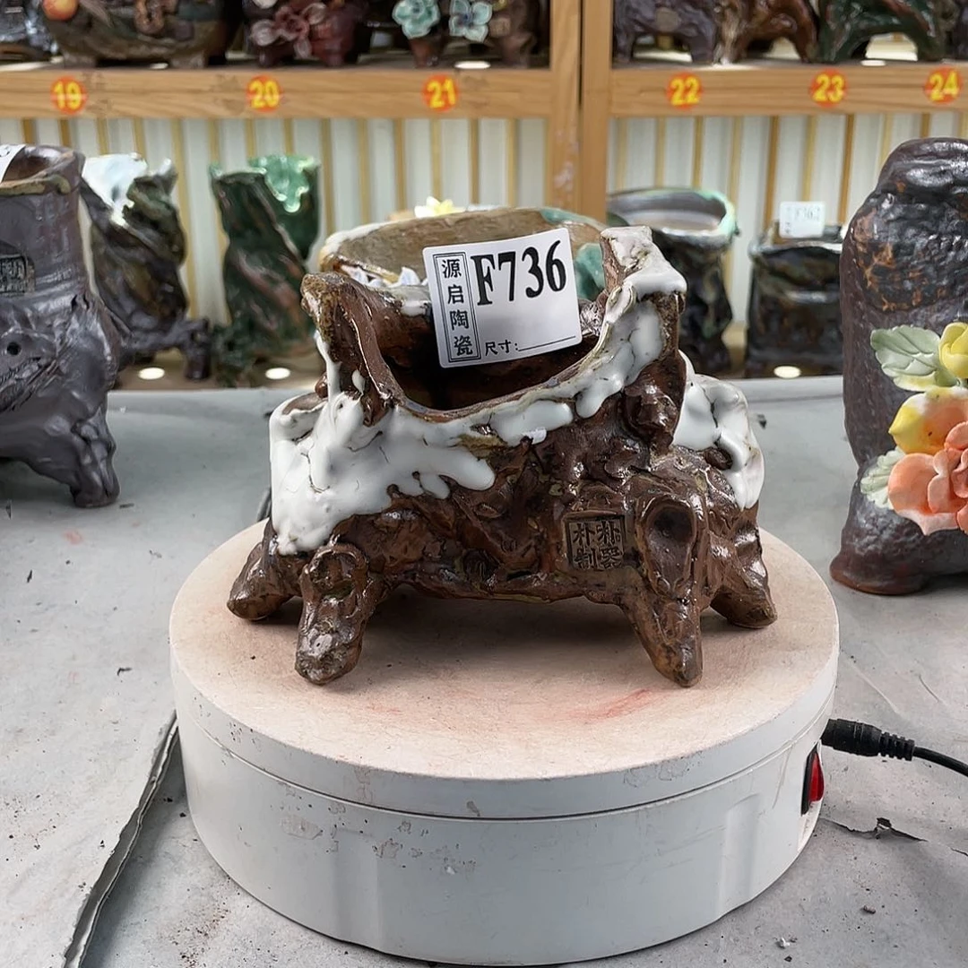 紫砂花盆蓝*手工制作默认微瑕736