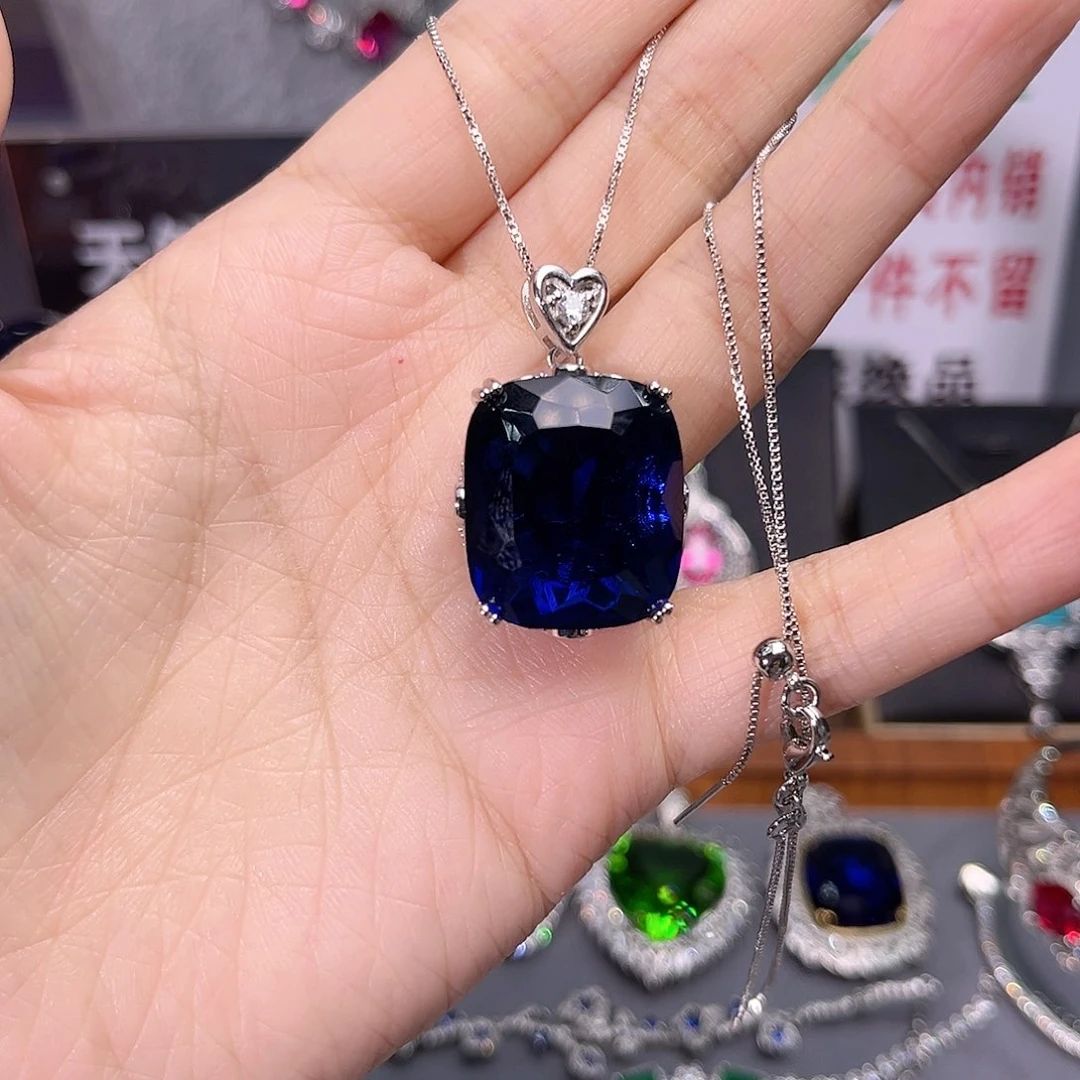 蓝宝石颈饰银S925镶嵌前面吊坠