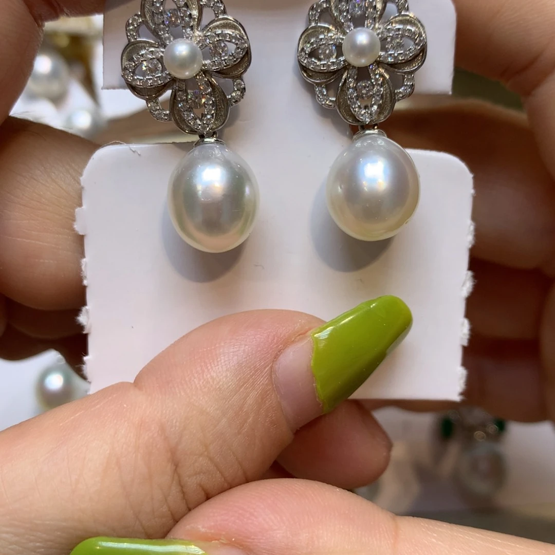 银S925镶嵌海水珍珠耳饰