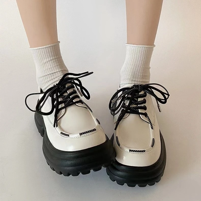 87882 米色乐福鞋女ins潮流时尚百搭女鞋复古小皮鞋英伦风女鞋