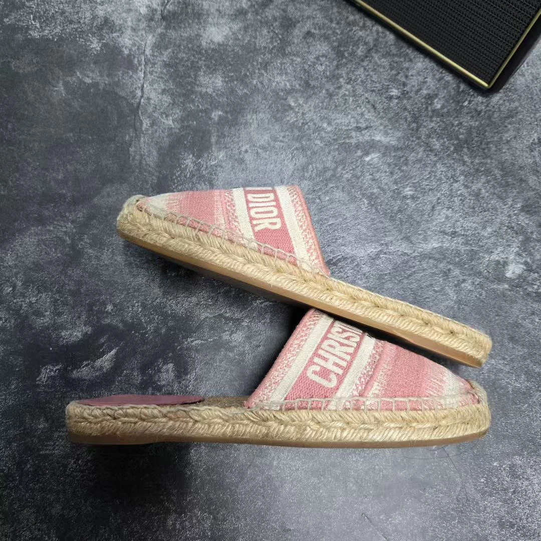 99新 DIOR/迪奥 白粉编织刺绣拖鞋 36码