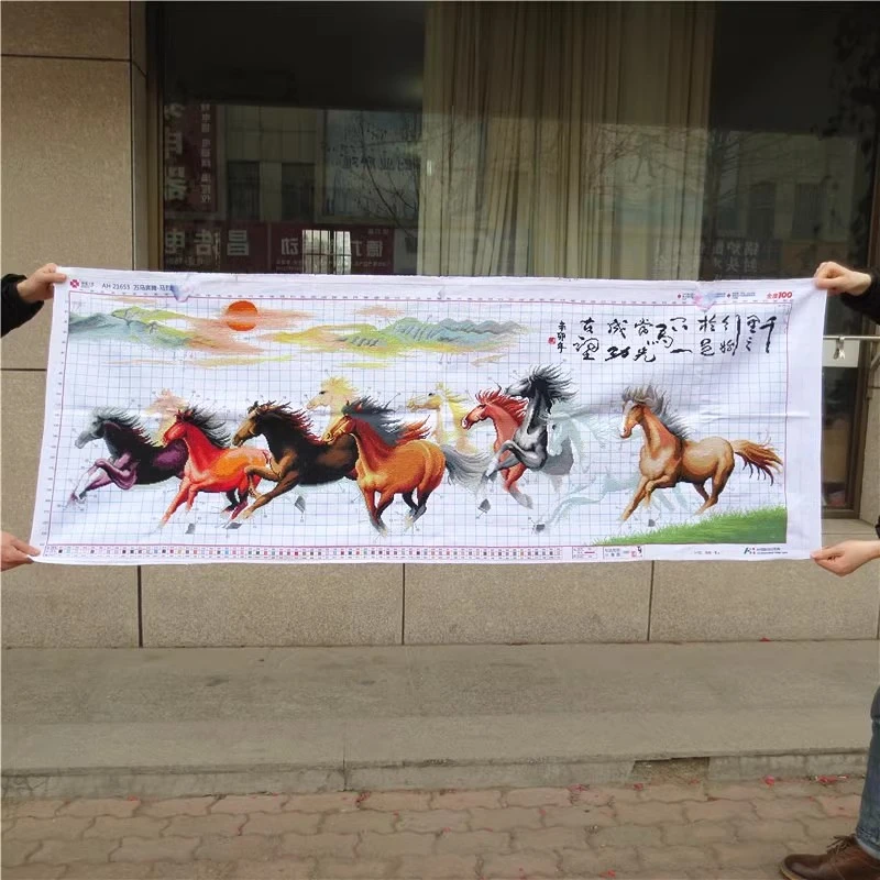 纯手工十字绣成品马到成功万马奔腾新款客厅装饰画人工绣好的出售