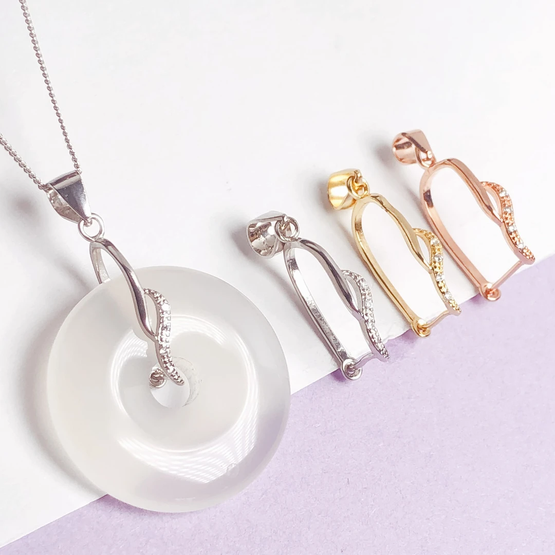 925银银制品 手工diy平安扣夹扣吊坠扣配件银扣头大号加厚挂件扣