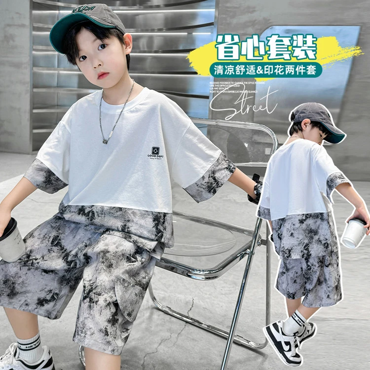 男童夏季套装2025新款儿童夏装炸街洋气男孩短袖夏款运动酷帅