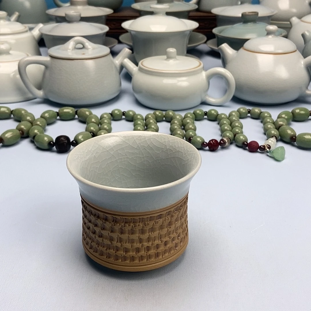 杯仿古月白重工跳刀天青马蹄杯原矿原釉原产地