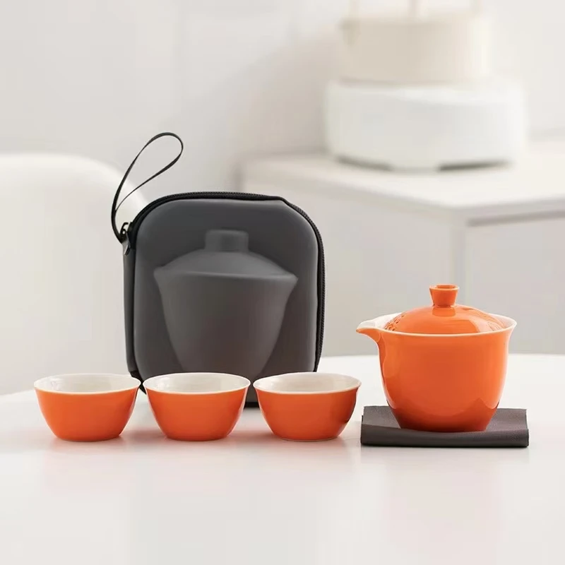 哥窑快客杯一壶二三杯随身单人便携式旅行茶具套装户外出差泡茶壶