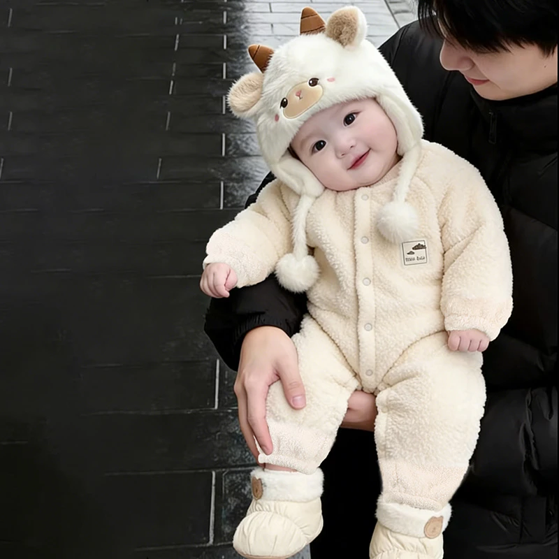 宝宝冬季罩衣婴幼童柔软可爱连体衣男女童保暖睡衣可外穿