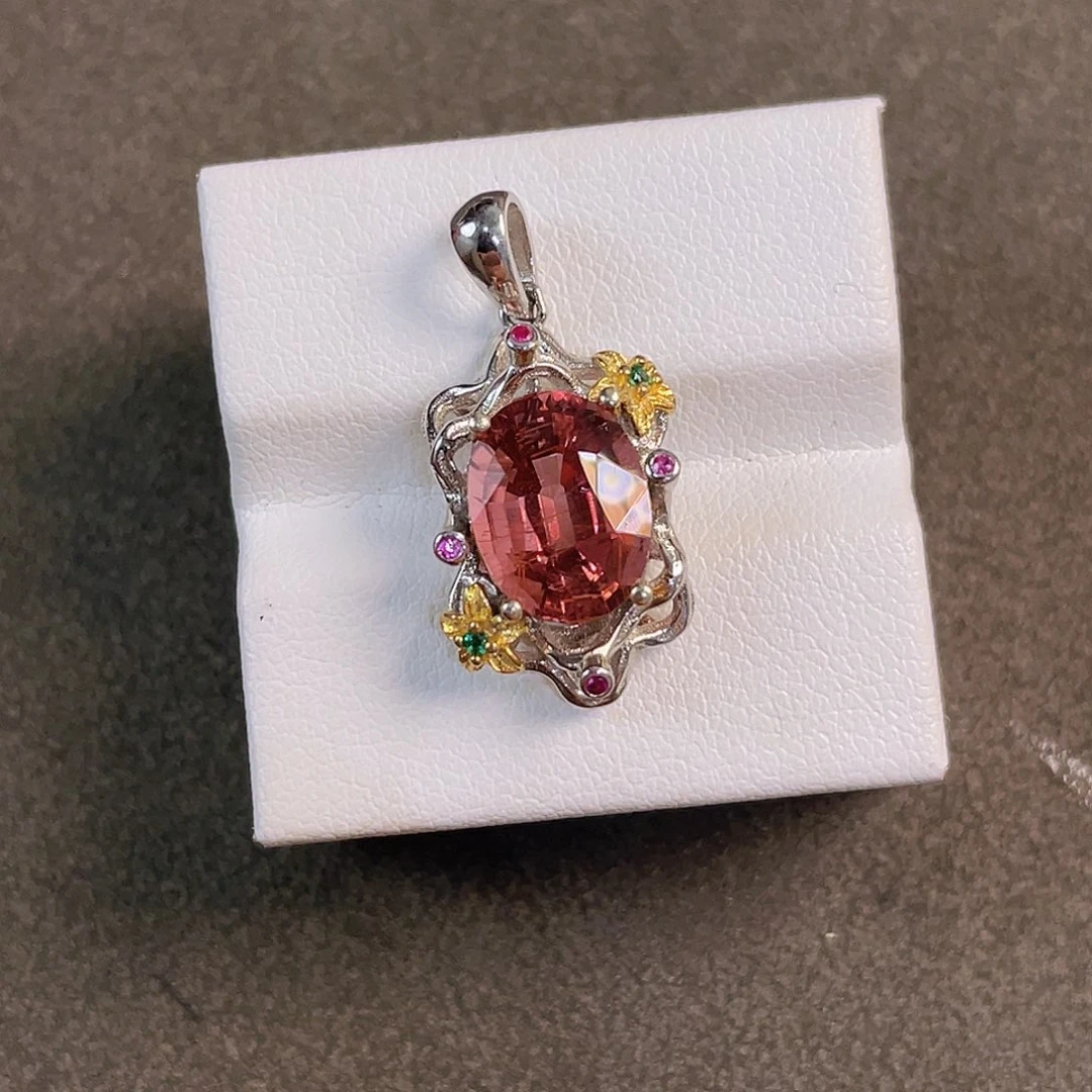 颈饰银S925镀金镶嵌碧玺