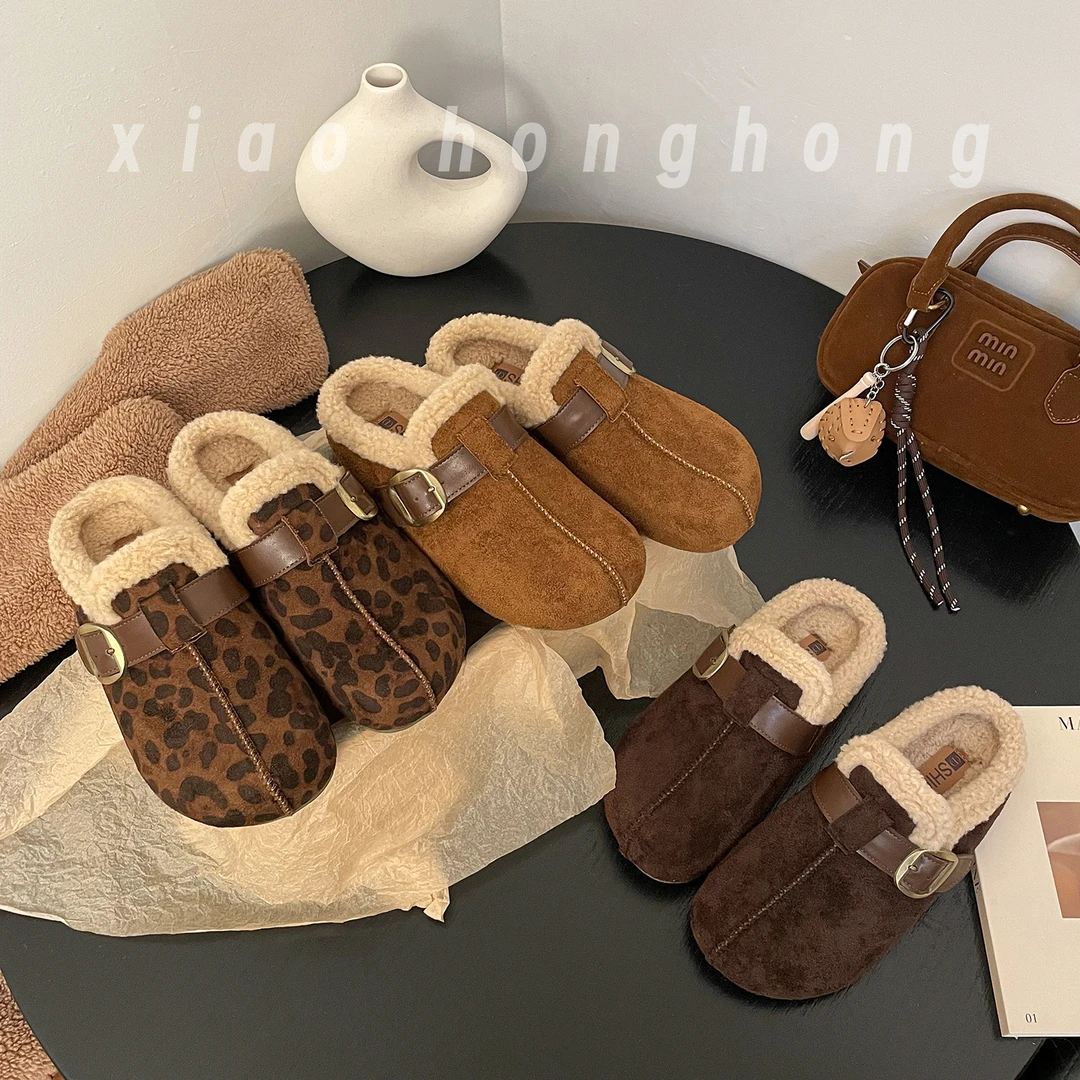 【Lu西】复古加绒勃肯鞋女2025冬季新款复古绒面保暖包头拖鞋舒适