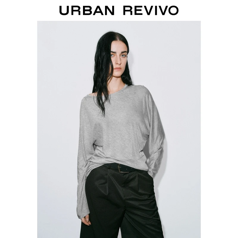 UR2026春季新款女装简约休闲不规则褶皱长袖T恤UWG450175